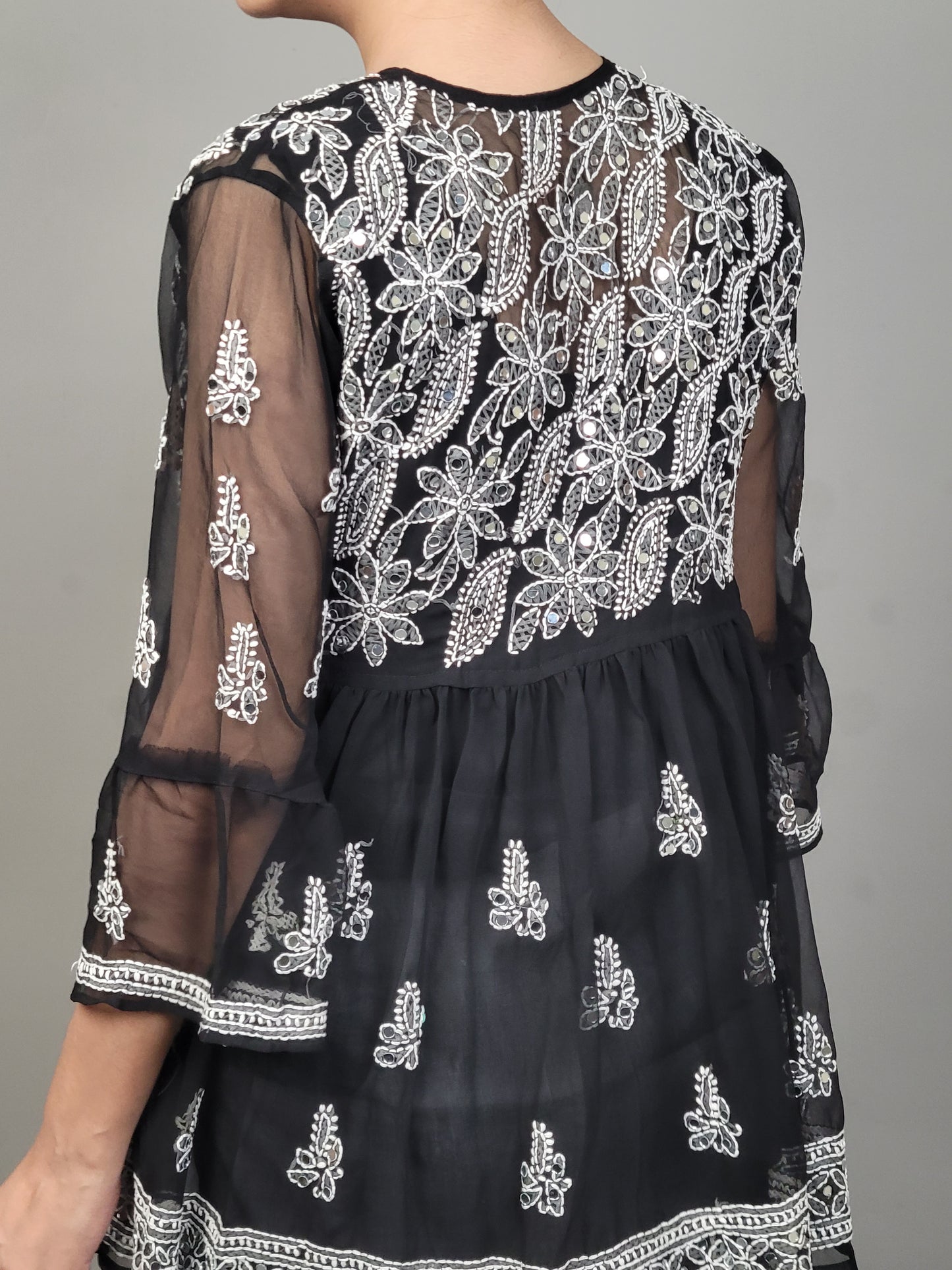 Mehr Black Embroidered Frock(2 Pices)