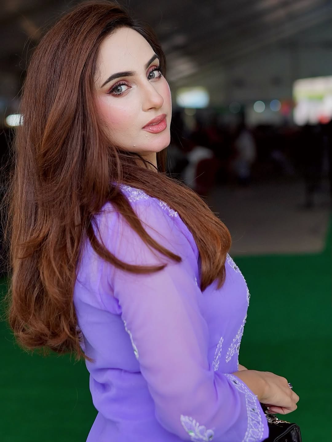 Lucknowi Chikankari Shirt with Gala Booty & Mirror Work (Lavender With Inner)