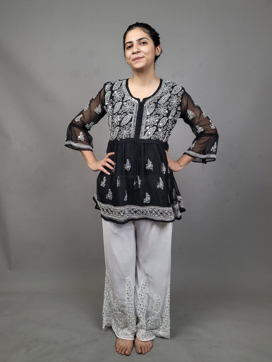Mehr Black Embroidered Frock(2 Pices)