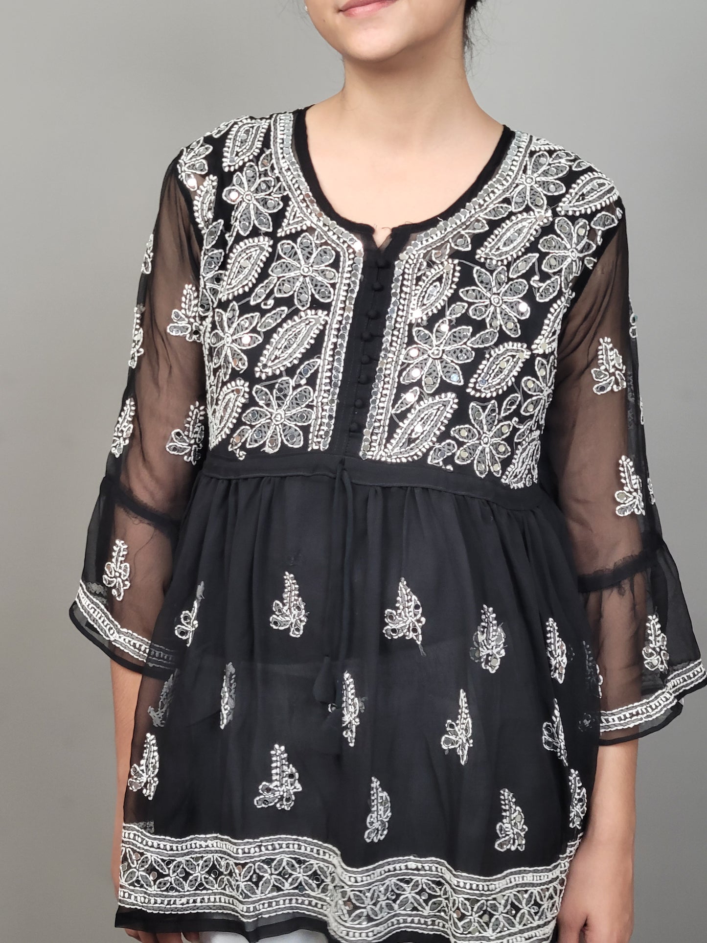 Mehr Black Embroidered Frock(2 Pices)