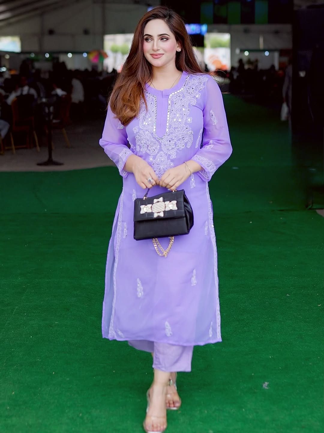 Lucknowi Chikankari Shirt with Gala Booty & Mirror Work (Lavender With Inner)